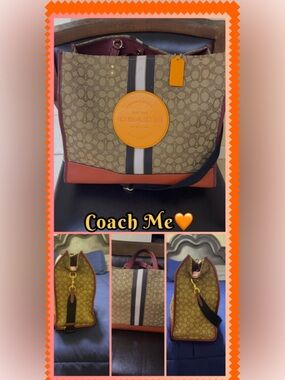 Coach Canvas Tote with Orange Patch and Brown Trim bundle with Wristlet free 💋